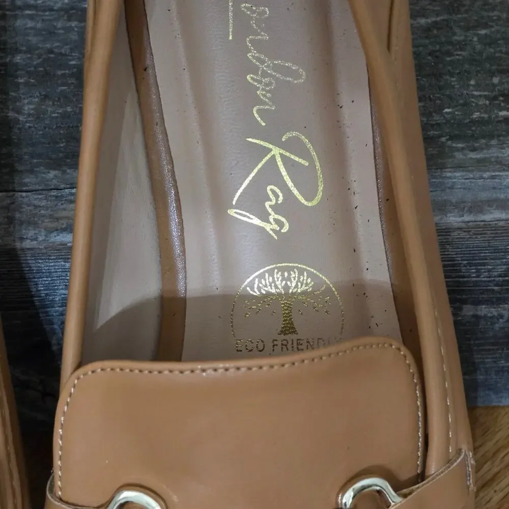 London Rag Tan Horsebit Loafers Pointed Toe Flat Slip On Shoes Size 9-9.5